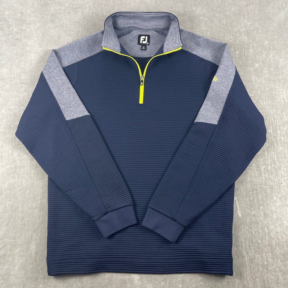 FootJoy Mens M Navy Blue Grey Ribbed Quarter Zip Golf Pullover Sweater